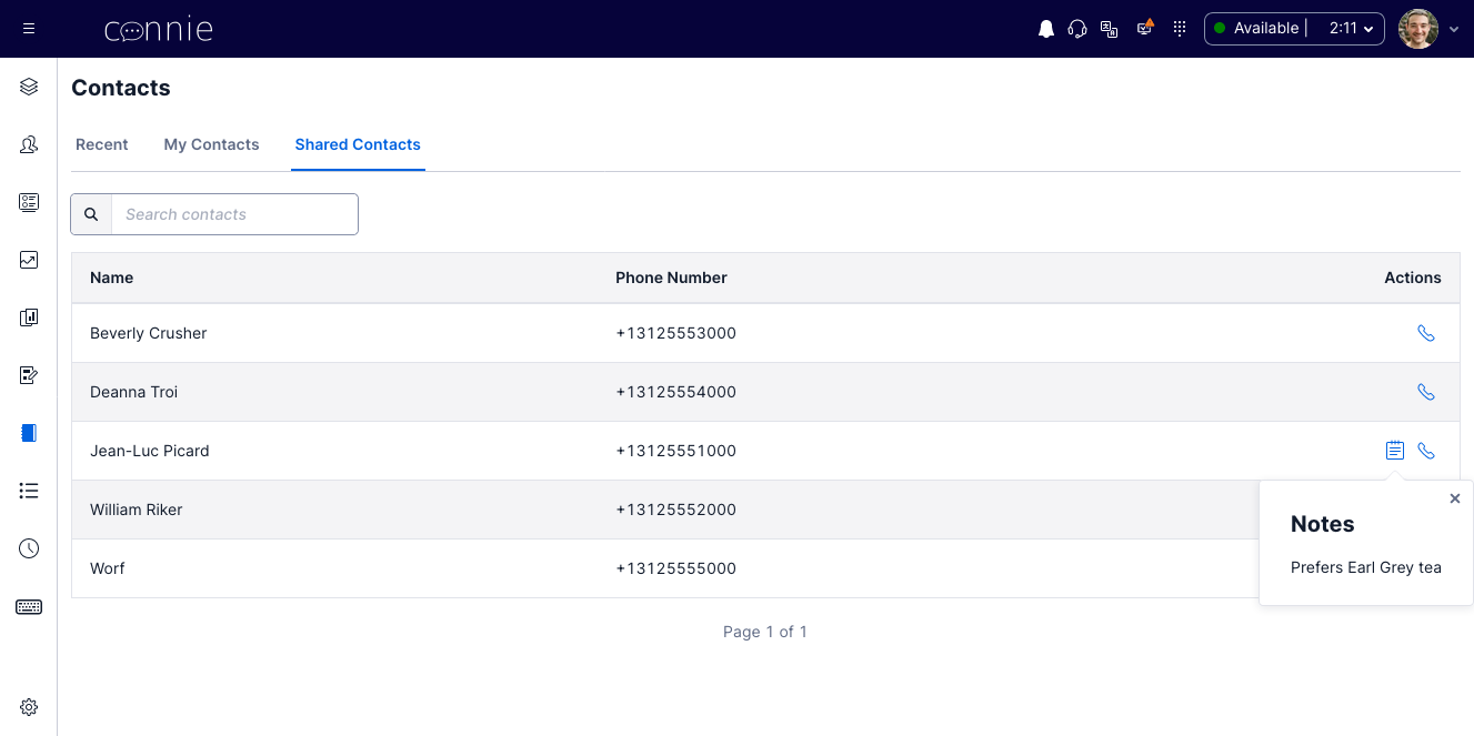 Contacts directory screenshot