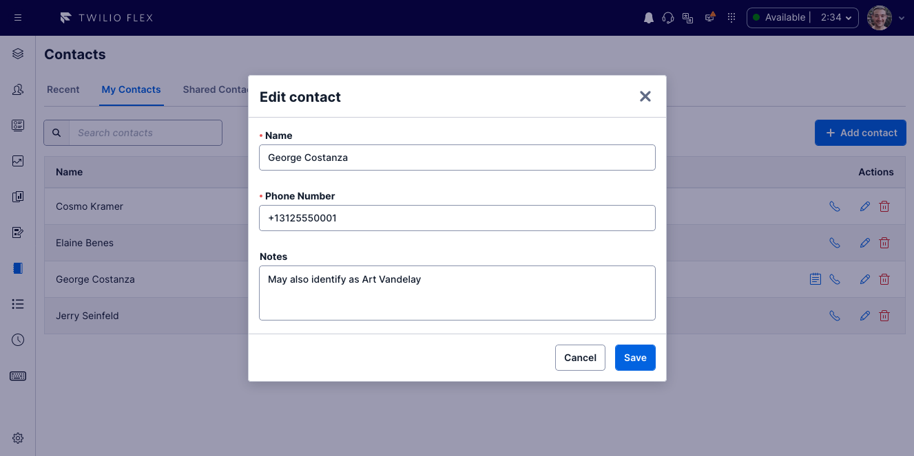 Editing contact screenshot