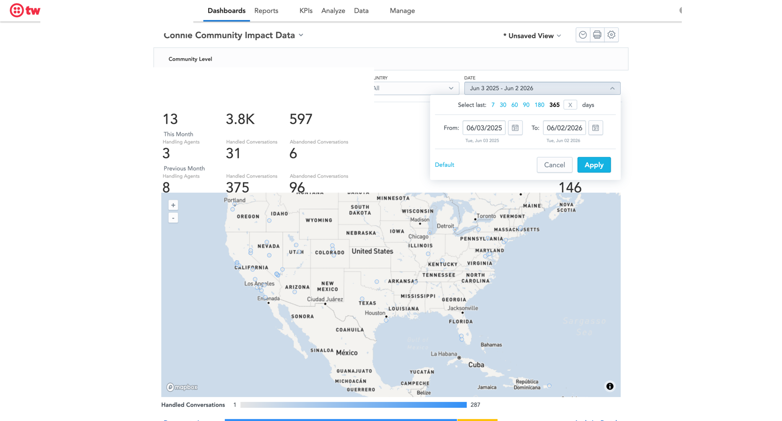 The Flex Insights date filter, showing quick-pick day ranges (7, 30, 60, 90, 180, 365) and a custom From and To date range